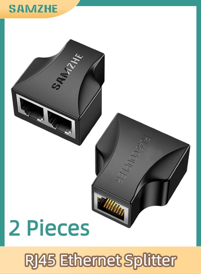 SAMZHE 2Pcs RJ45 Ethernet Splitter Adapter, 1 to 2 Ethernet Extender Connecter Female to 2 Female 8P8C Extender Plug LAN Couple Network for Cat5 Cat5e Cat6 Cat6e Cat7 - Image 1